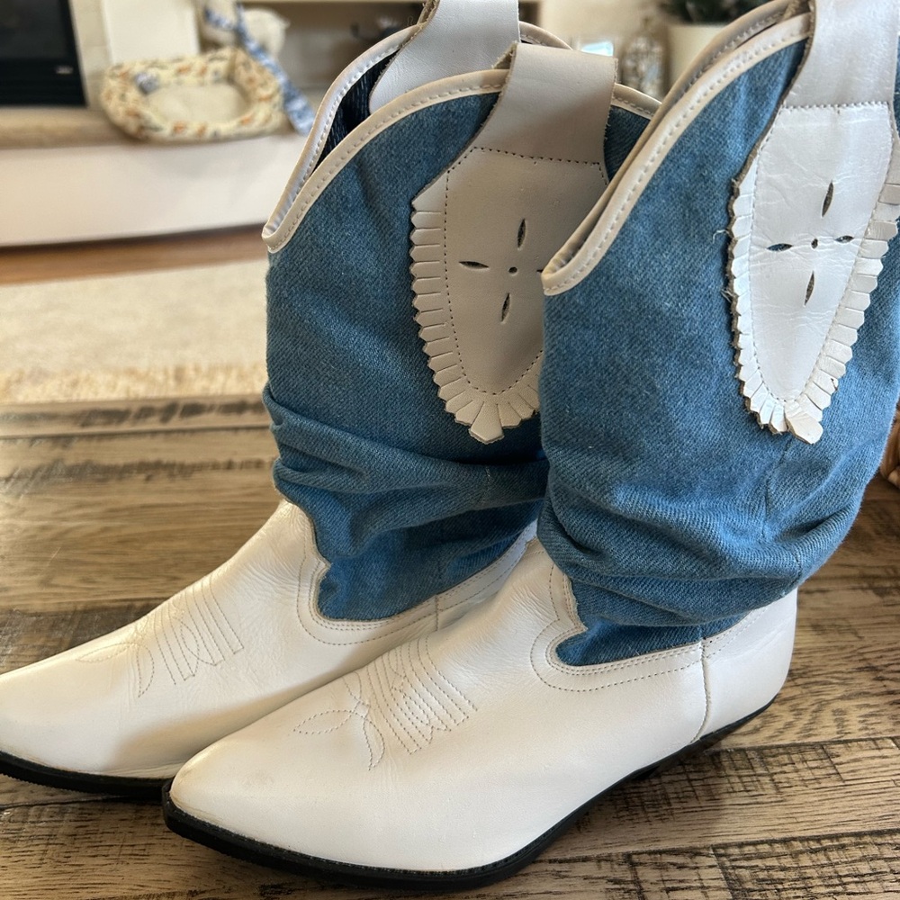 White Blue Jean denim vintage 9 women’s made in Portugal western Cowboy Boots